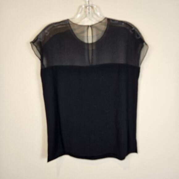 Polo Ralph Lauren Silk Semi Sheer Top Blouse Designer Cap Sleeve Black Size 4 - Picture 4 of 11